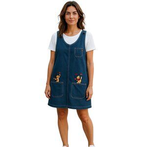 Winnie the Pooh Denim Dress Disney Tigger Embroidered Jumper Overalls XL NWT